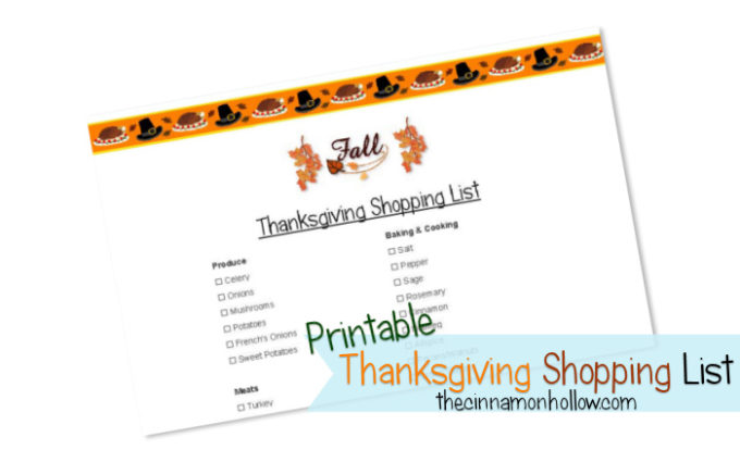 Printable Thanksgiving Shopping List